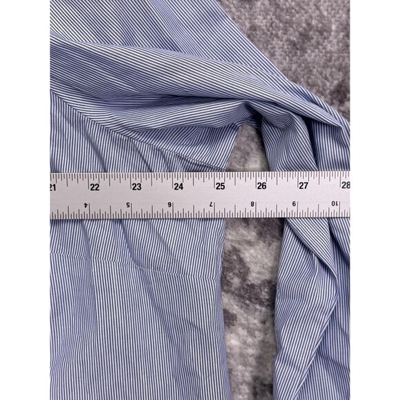 New J Crew Top 2X Womens Blue Striped Ruffle Collar Button Down Shirt Blouse - Picture 4 of 9